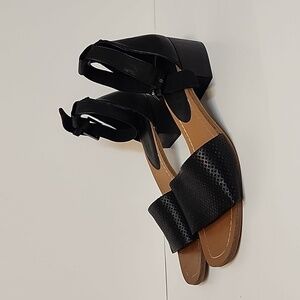 Splendid Chunky Heel Black Leather Ankle Strap Shoes